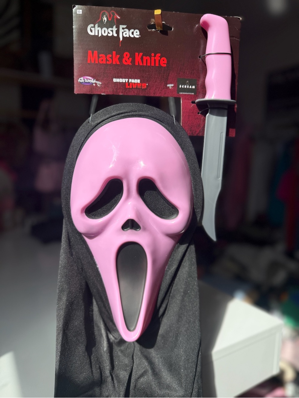 Ghost Face Pink Mask Black Hood Scream Halloween Costume Fun World